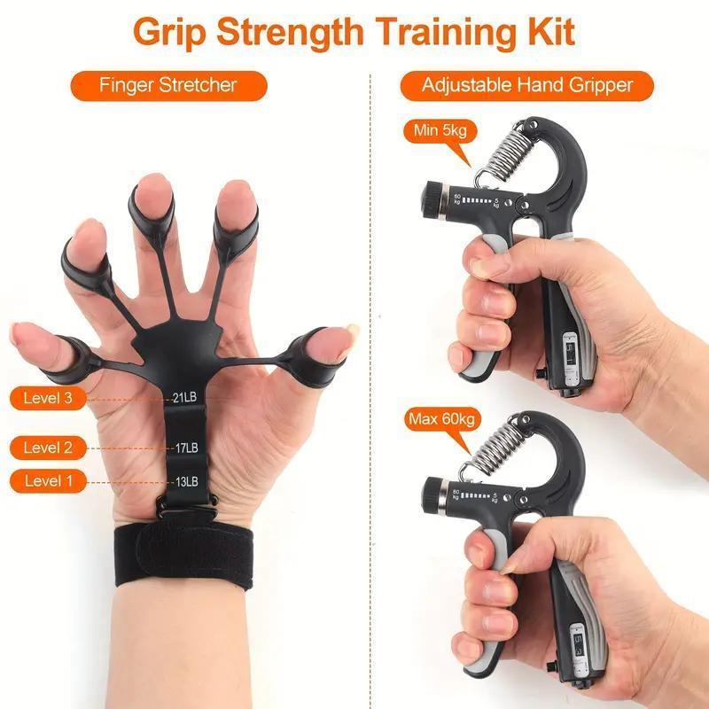 Grip Strength Training Kit, 1 Count Adjustable Grip Strength Trainer & 1 Count 3 Levels Finger Stretcher, Professional Hand Strengthener for Men & Women