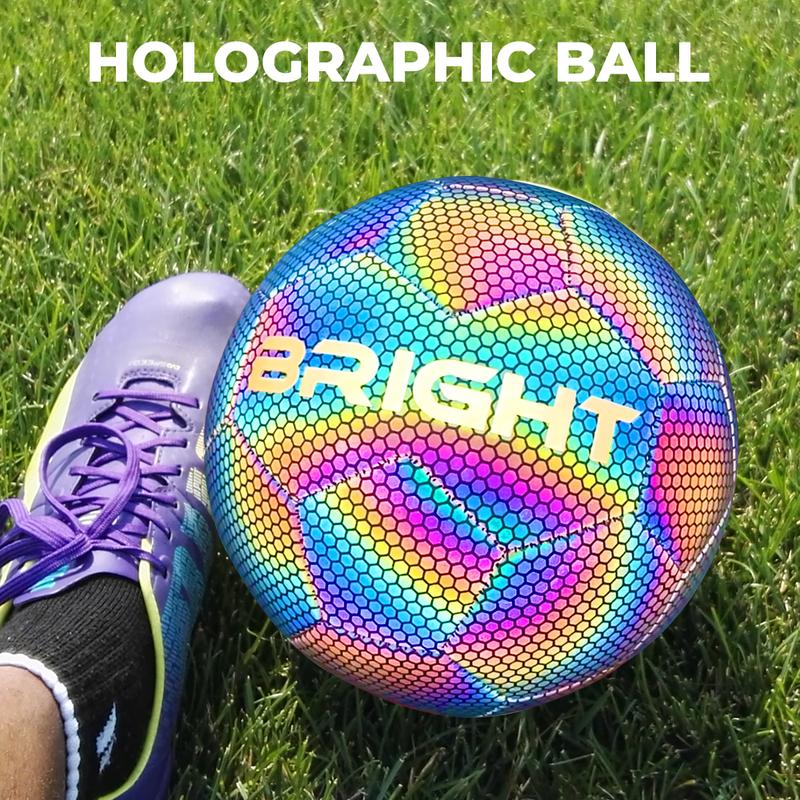 BRIGHT Luminous Soccer Ball, Reflective -Holographic, Glow in The Dark Soccer Ball, for All Ages - Unisex - White Black Pink Blue Yellow - Size 5