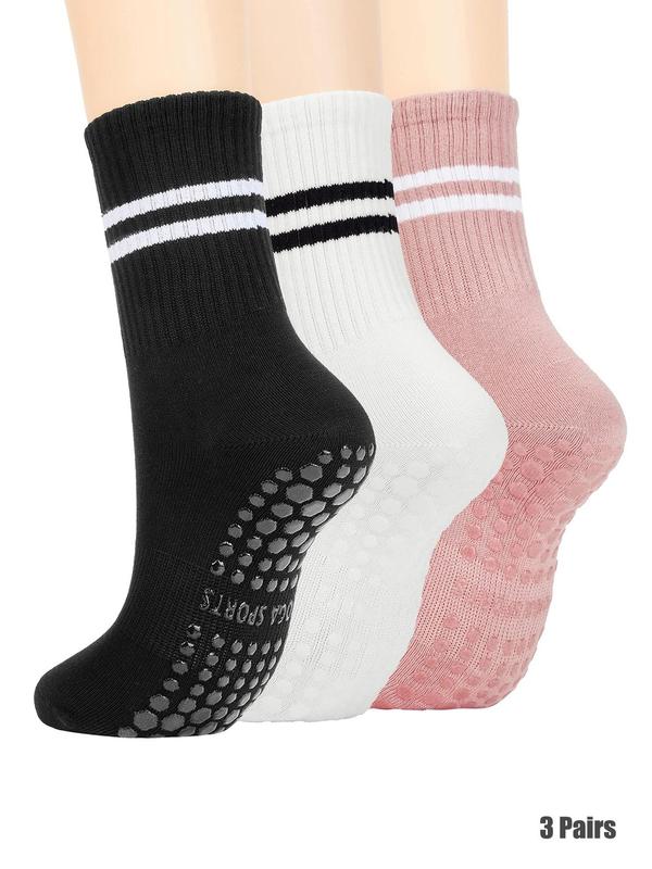 Women's Two-Striped Print Non Slip Sports Socks, Breathable Comfortable Sports Socks for Yoga Gym Workout, Women's Socks for Fall & Winter