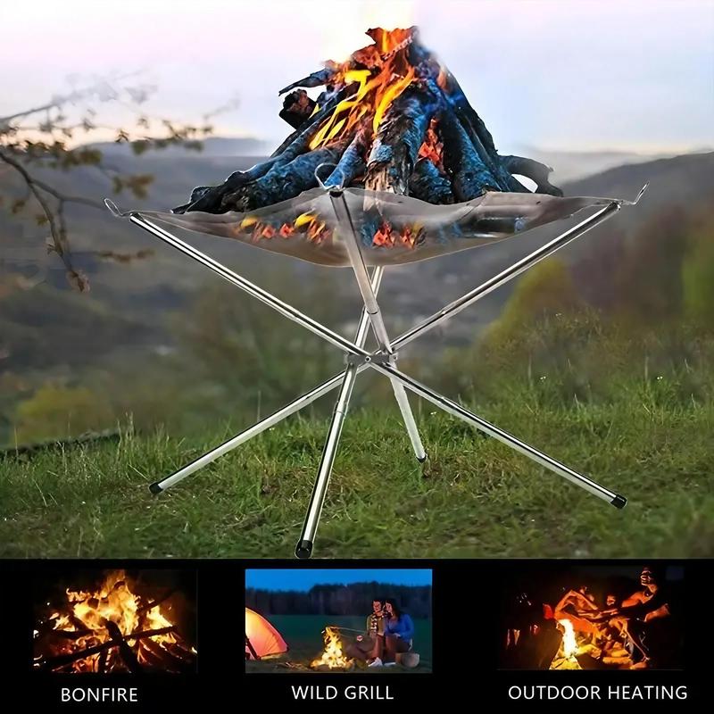 Portable Folding Camping Fire Pit, 1 Count Stainless Steel Fire Pit with Carry Bag, Outdoor Wood Burning Fire Pit for Camping, Hiking, Picnic