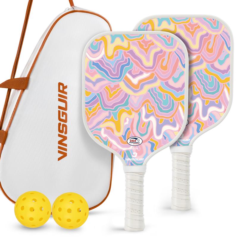 VINSGUIR Lightweight Pickleball Paddle Set, Melted Marshmallow - 2 Paddles Rackets + 2 Pickleballs + 1 Carry Bag, USAPA Approved