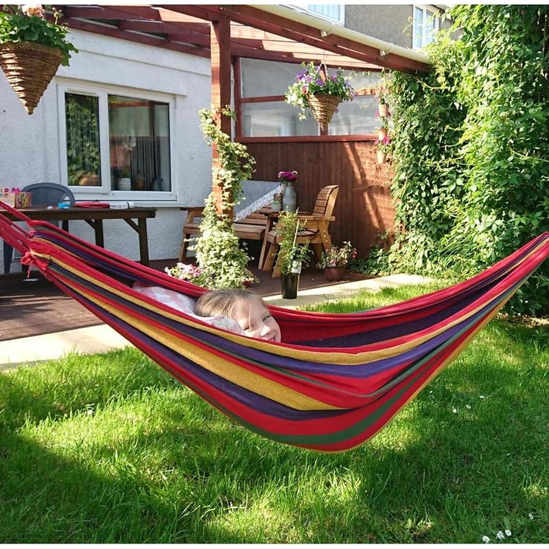 Garden Cotton Hammock Comfortable Fabric Hammock with Tree Straps for Hanging Sturdy Hammock Up to 660lbs Portable Hammock with Travel Bag for Camping Outdoor Indoor Patio Backyard