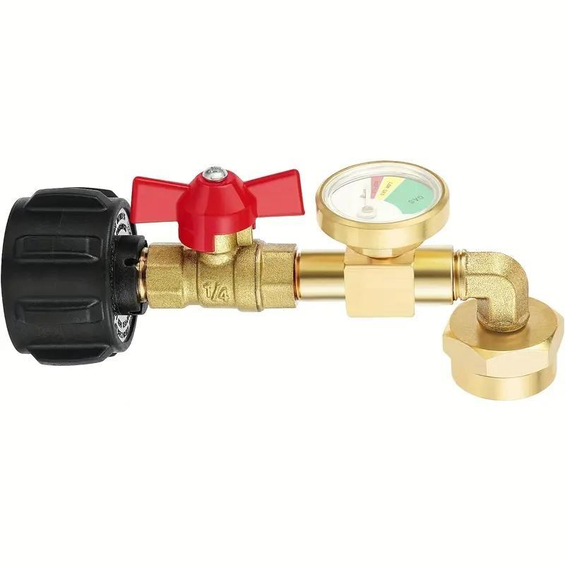 Propane Refill Adapter with Valve & Gauge, Gas Cylinder Filling Connector with Glow in The Dark Meter, Ball Valve Gas Tank Gas Connector