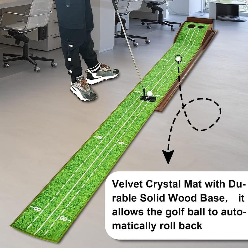 Golf Putting mat Green Indoor and Outdoor with Auto Ball Return,Game Practice Golf Gifts for Home, Office, Backyard Indoor Golf and Outdoor Use, Crystal Velvet Mat and Solid Wood Base