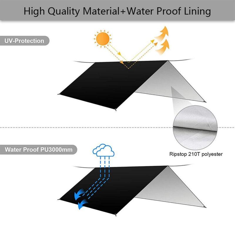 3mx3m Sun Shade,Ultra-Light Awning Set, Sunshade And Anti-Uv Coating, 210D Thickened Oxford Cloth Camping Waterproof Awning, Tarpaulin Tent Hammock Rain Fly Camping,UV Block for Backyard Pergola Porch Deck Garden Patio Outdoor Activities