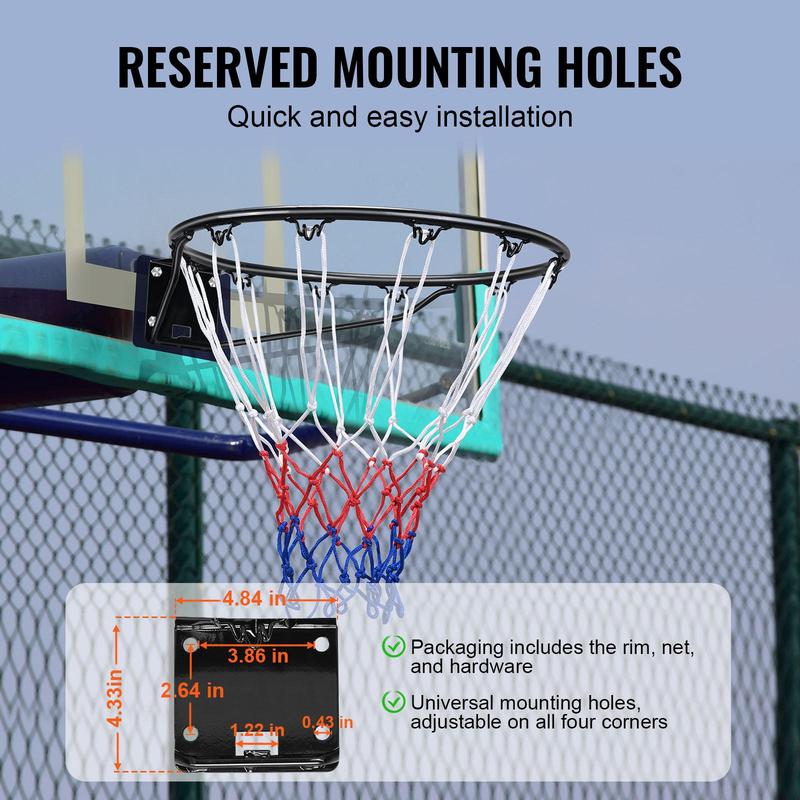 VEVOR Basketball Rim, Wall Door Mounted Basketball Hoop, Heavy Duty Q235 Basketball Flex Rim Goal Replacement with Net and Double Spring, Standard 18