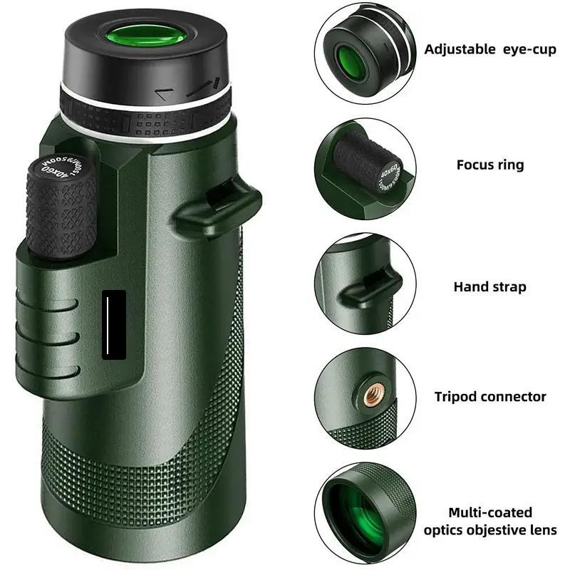 80x100 Monocular Telescope with Phone Clip and Tripod, 1 Set HD Portable Monocular Telescope, Outdoor Equipment for Camping Birding Wildlife Watching, Solo Camping, Bikepacking, Glamping