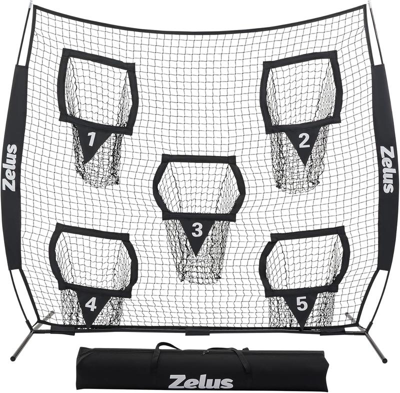 ZELUS Football Throwing Net, Quarterback Training Equipment with 5 Target Pockets, Football Practice Throwing Passing Accuracy Trainer with Carry Bag Ground Stakes for Kids Adults