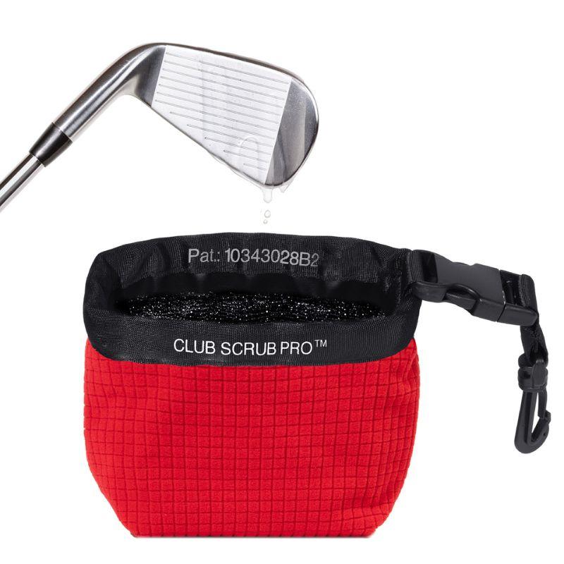 Red Pro Club Scrub - Golf Club and Golf Ball Cleaning Bag, Waterproof Clean Face Technology Liner, Detachable Clip, Machine Washable, Cleans Club Grooves, Dry Exterior (Neoprene or Microfiber Option Available) golf gift