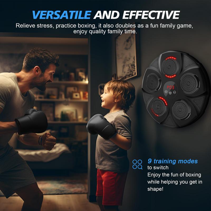 Music Boxing Machine Wall, Indoor Workout Music Boxing Three-Piece Set with 4 Gloves, Smart Boxing Machine Wall-Mounted for Parent-Child Training, Musical Punching with LED and Bluetooth