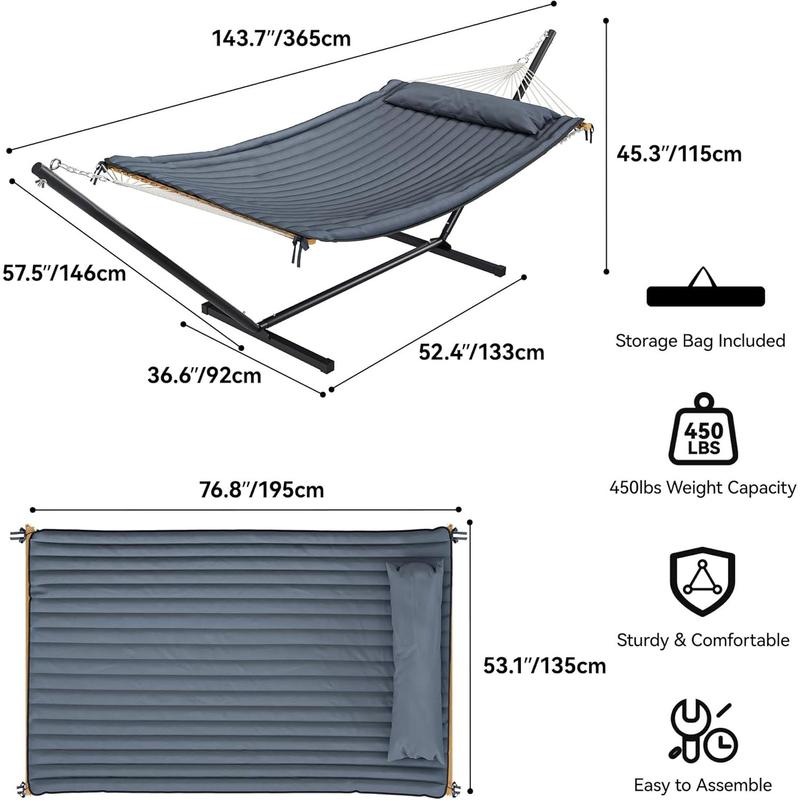 Hammock with Stand Included Hammock Heavy Duty Hammocks with 12FT Steel Stand Waterproof Portable Hammock with Pillow 450lbs for Outdoors,Backyard, Patio-Gray