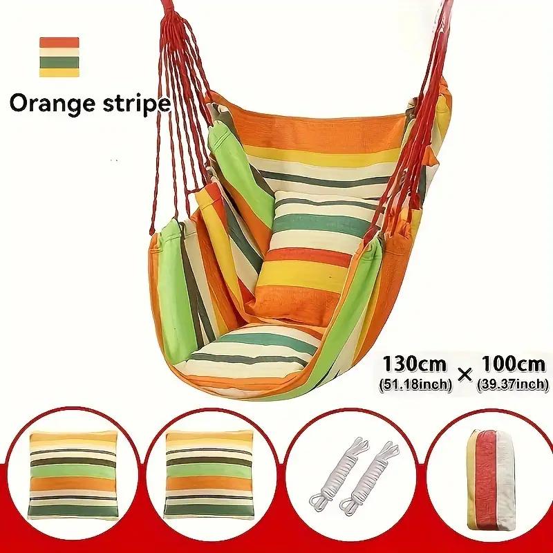 1pc Outdoor Hammock Chair, Canvas Leisure Swing Hanging Chair, With Pillow And Cushion, Indoor Outdoor Hammock, Garden Leisure Furniture Hammocks