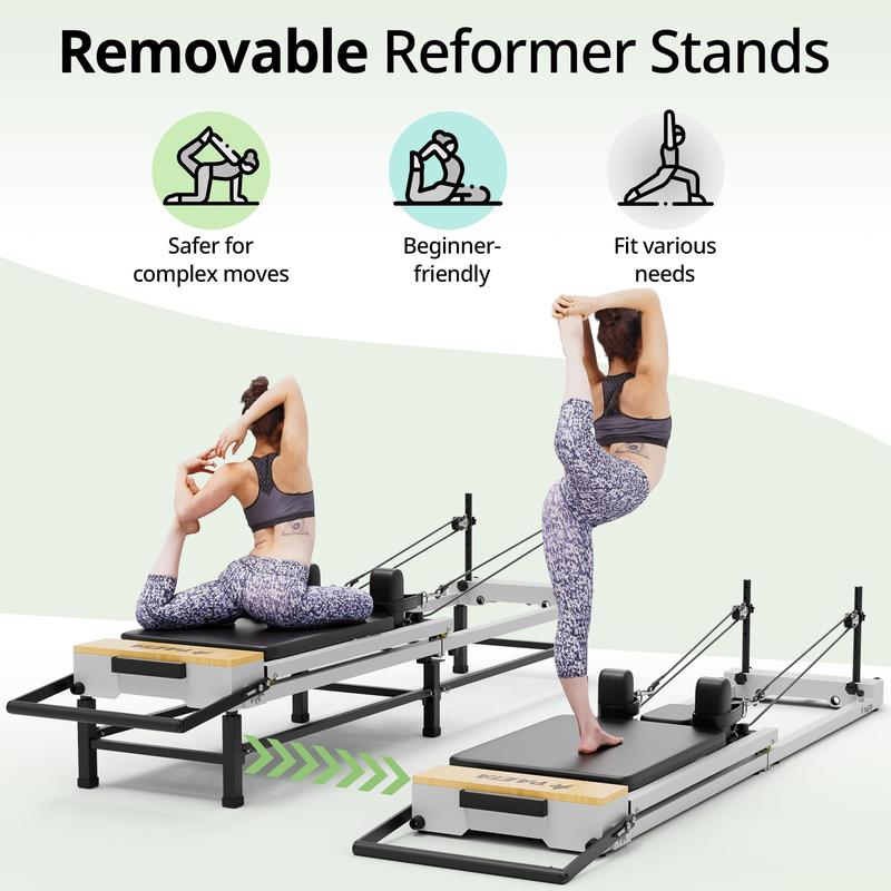 PAETA Upgraded Pilates Reformer, Foldable Reformer Pilates Machine with Adjustable Reformer Heights, Pilates Equipment with Piano Wire Spings and Jump Boards, 91