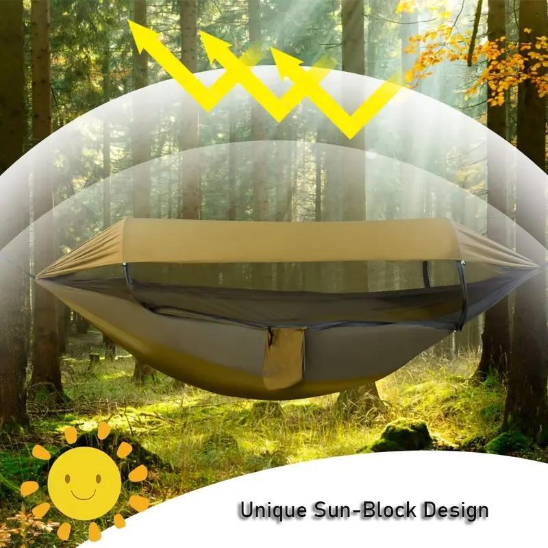 Automatic Quick Open Hammock with Mosquito Net, 1 Set Summer Outdoor Foldable Hammock, Hammock Hanging, Hammock Folding, Quick Open Outdoor Portable Hammock with Net, Parachute Hammock