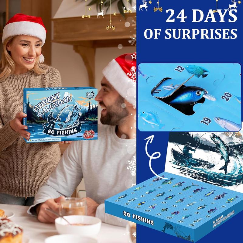 Fishing Advent Calendar 2024 Fishing Lure for Fishing Enthusiasts -24 Days Fishing Lures Set for Fisher Adult Men Teen Boys -2024 Xmas Surprise Gift