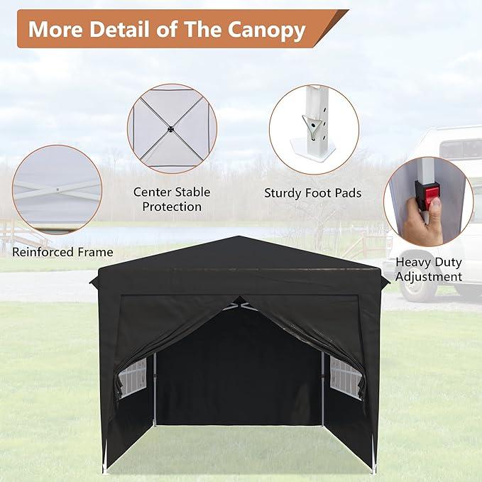 10x10 Pop Up Canopy Tent, Easy Up Canopy with 4 Removable Sidewalls&2 Window, Waterproof Pop Up Gazebo Tent for Parties,Commercial Outdoor Canopy for Vendor Events Patio Outdoor,Bonus 8 Stakes