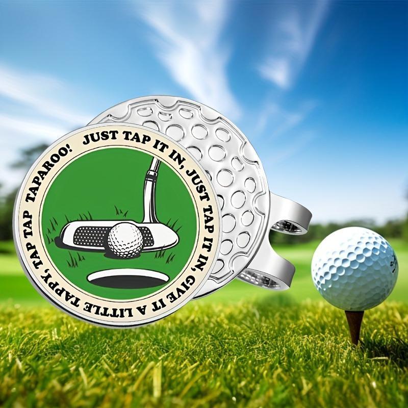 Golf Hat Clip with Magnetic Ball Marker, Durable Iron Construction, Easy To Attach, Embossed 'Just Tap It In' Slogan Design for Golfers