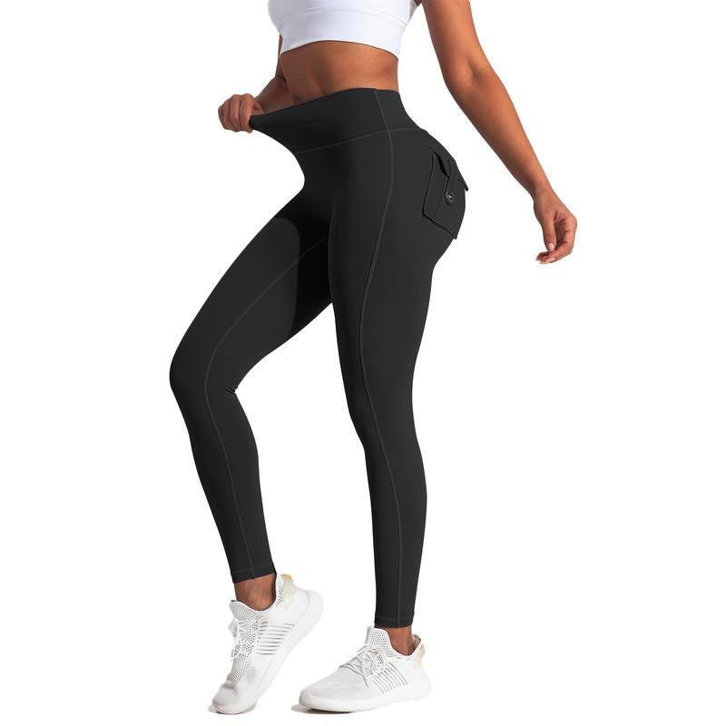 Women's Workout Cargo Leggings with Pockets, Hidden Scrunch Butt Lifting, Hedda Compression Gym Yoga Pants - Solid Color Nylon and Elastane