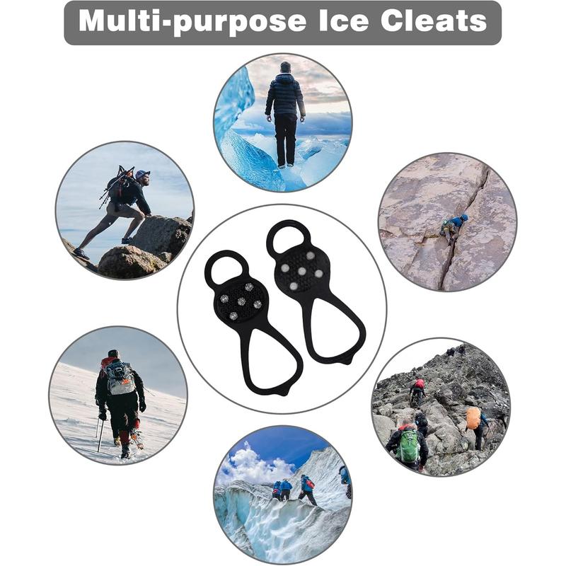 2 Pairs Non Slip Gripper Spike Ice Traction Cleats Walk Traction Cleat Ice Snow Grips for Shoes, Boot with 5 Steel Studs Crampons