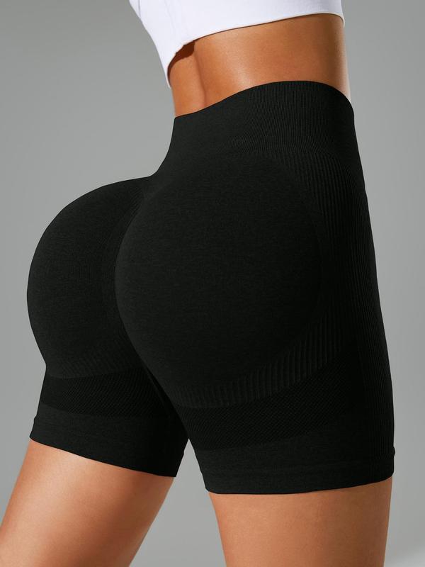 Sporty Women's Plain High Waist Sports Shorts, Sport High Stretch Seamless Skinny Shorts, Gym Shorts, Ladies Sportswear for Indoor Outdoor Wear