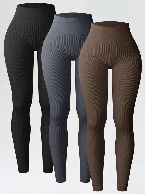 Women's Solid High Waist Sports Leggings, Sporty Casual Comfy Breathable Seamless Skinny Pants for Yoga Gym Workout, Ladies Sportswear for All Seasons, Tummy Control