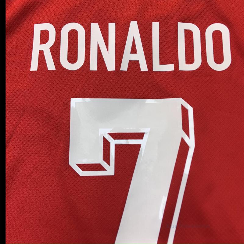 Euro 2024 Portugal National Team Home Short Sleeve Uniforms No.7 Ronaldo Fan Edition Soccer Jersey Red