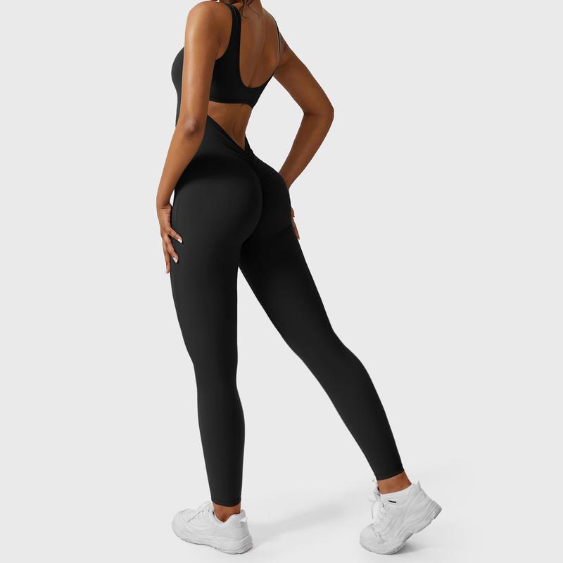 YEOREO Sleeveless Jumpsuits for Women Sexy Backless Gym Bodycon Lizvette V Back Scrunch Butt Rompers