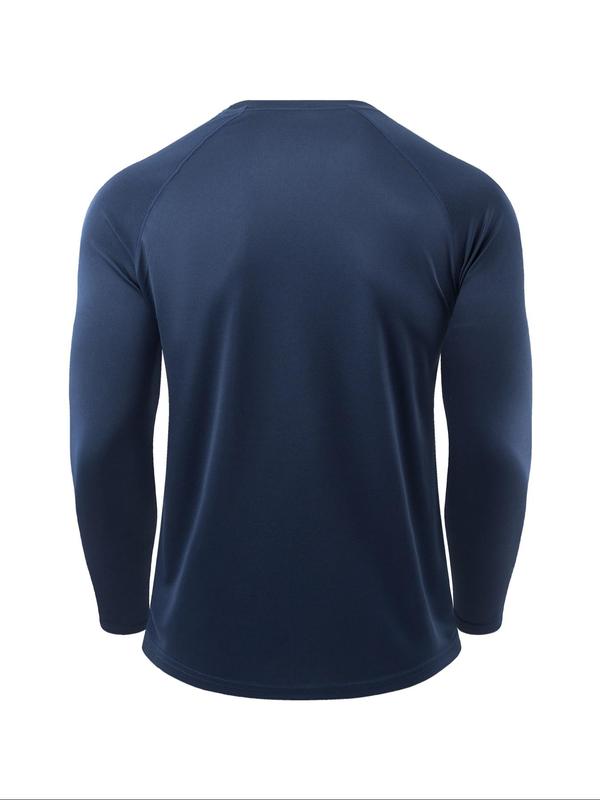 Men's Solid Round Neck Long Sleeve Sports Tee, Breathable Quick Drying Crew Neck T-shirt, Casual Sporty Top for Gym Workout Running