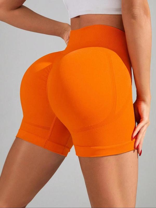Sporty Women's Solid Color High Waist Skinny Sports Shorts, High Stretch Seamless Yoga Shorts, Ladies Sportswear for Indoor Outdoor Wear