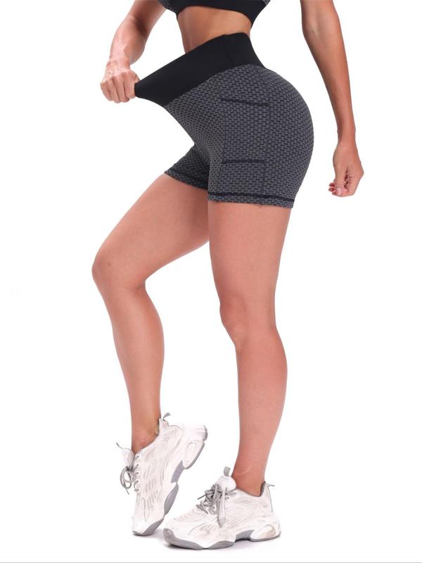 Women's Textured Ruched Pocket High Waist Sports Gym Shorts, Casual Comfy Breathable High Stretch Scrunch Butt Yoga Shorts, Ladies Bottoms Sportswear for Gym Workout Running Cycling
