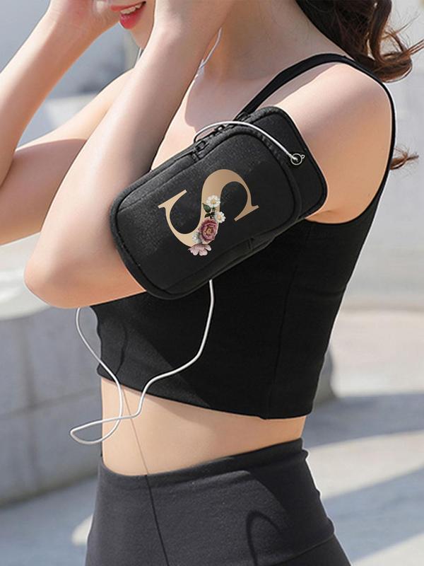 Creative Letter Pattern Sports Arm Bag, Zipper Mobile Phone Bag for Running, Hiking Cycling & More, Fashion Women's Bags