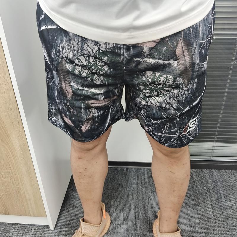 Men's Camouflage Shorts, High Waist Muscle Fitness Quarter Pants, Breathable Mesh Fabric, Stylish Polyester Tropical Trouser Menswear Sports