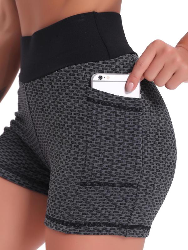 Women's Textured Ruched Pocket High Waist Sports Gym Shorts, Casual Comfy Breathable High Stretch Scrunch Butt Yoga Shorts, Ladies Bottoms Sportswear for Gym Workout Running Cycling