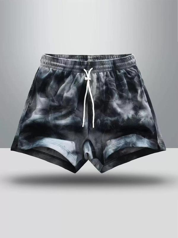 Men's Regular Fit Tie Dye Print Drawstring Waist Sports Shorts, Gym Shorts, Casual Pocket Elastic Waist Shorts for Gym Workout Running, Sport & Outdoor Clothing for All Seasons