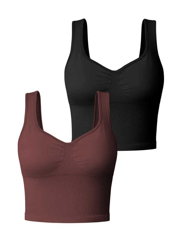 Women's Solid Ruched Sports Vest, Casual Sleeveless Sweetheart Neck Sports Top for Yoga Gym, Summer Clothes, Ladies Sportswear for All Seasons