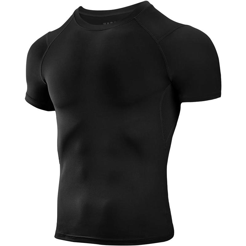 Men's Compression Shirts, Short Sleeve Athletic Compression Tops Dry Workout T Shirt, Rash Guard Base Layer Undershirt