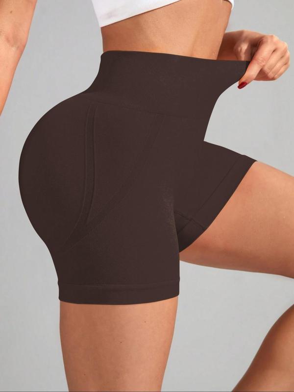 Sporty Women's Solid Color High Waist Skinny Sports Shorts, High Stretch Seamless Yoga Shorts, Ladies Sportswear for Indoor Outdoor Wear