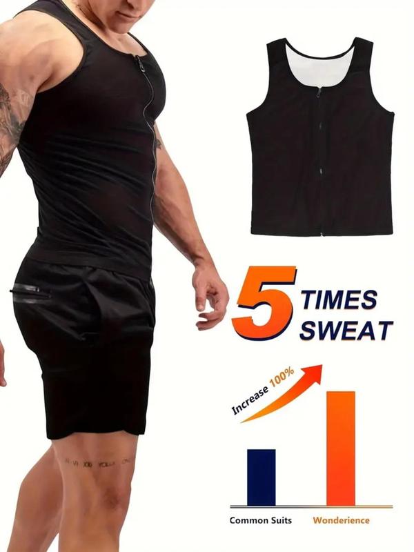 Men's Solid Zipper Sauna Tank Top, High Stretch Compression Shapewear Top, Tummy Control Shaper for Men, Men's Shapewear for Gym