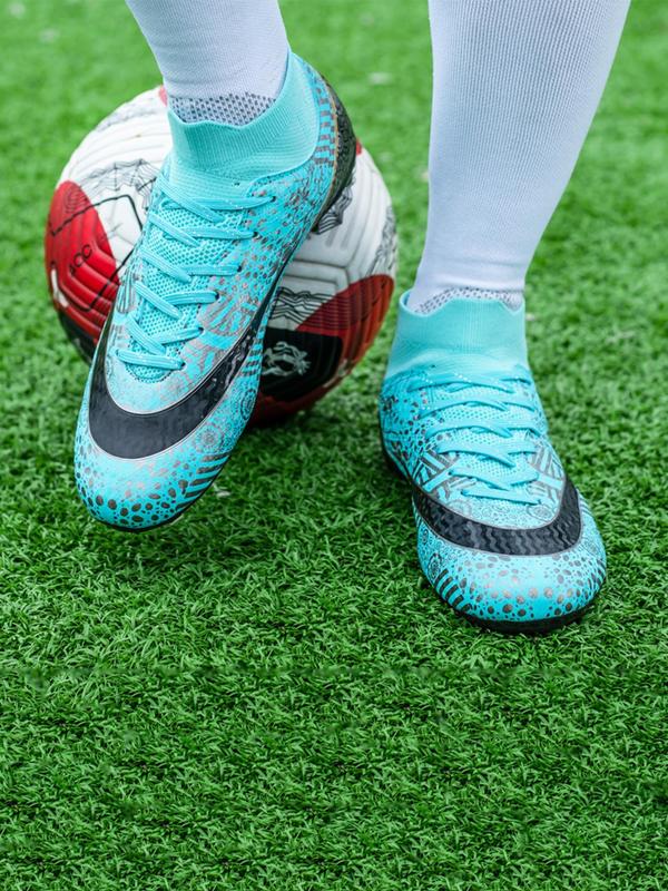 Men's All Over Print Lace Up Soccer Shoes, Sporty Breathable Comfortable High Top Spiked Football Shoes, Back-To-School Football Cleats for All Seasons