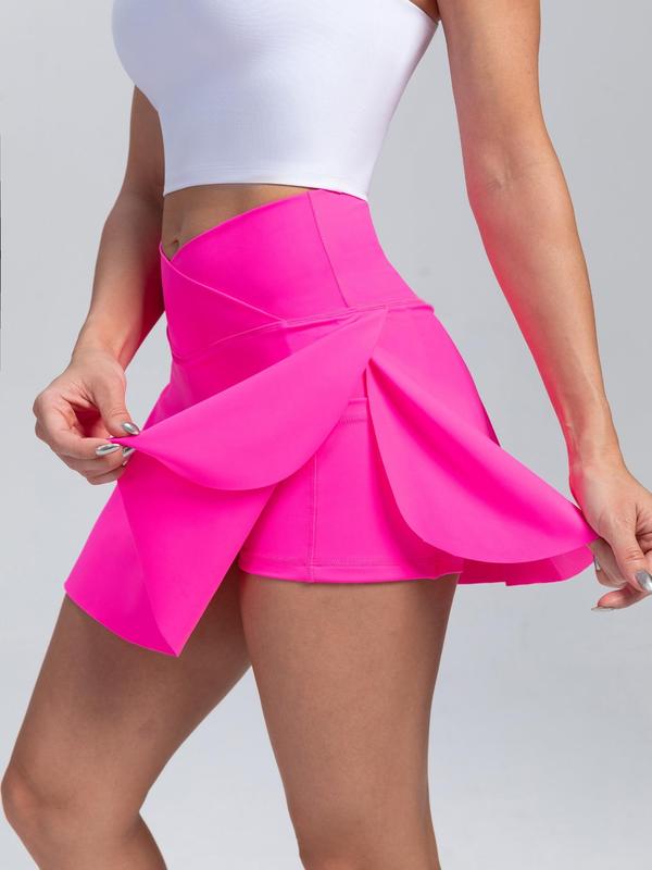 Women's Solid 2 in 1 High Waist Pocket Sports Skorts, Summer Outfits 2024, Casual Sporty High Stretch Seamless Culottes for Tennis Gym Workout, Gym Clothes Women, Ladies Gym Shorts Sportswear for All Seasons