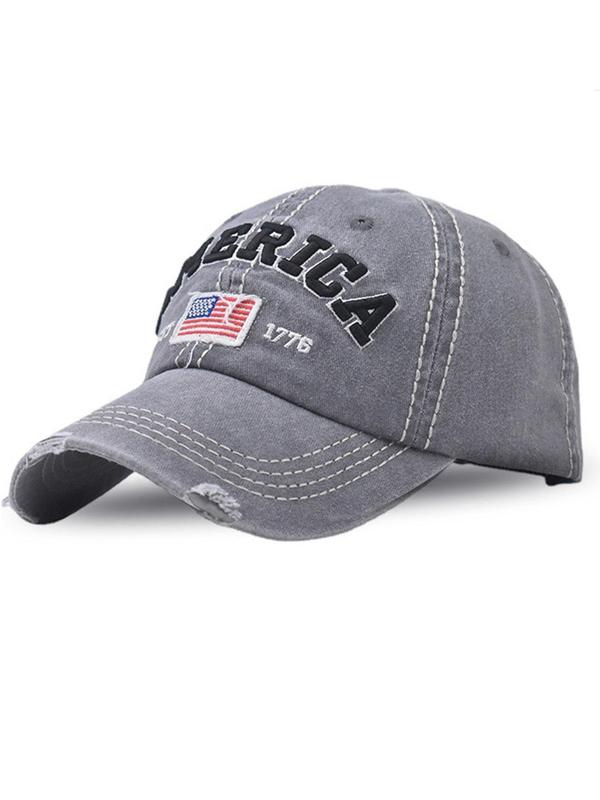 American Flag & Letter Embroidered Patched Baseball Cap, Washed Distressed Vintage Sports Hat, Lightweight Adjustable Sun Hats for Women Men