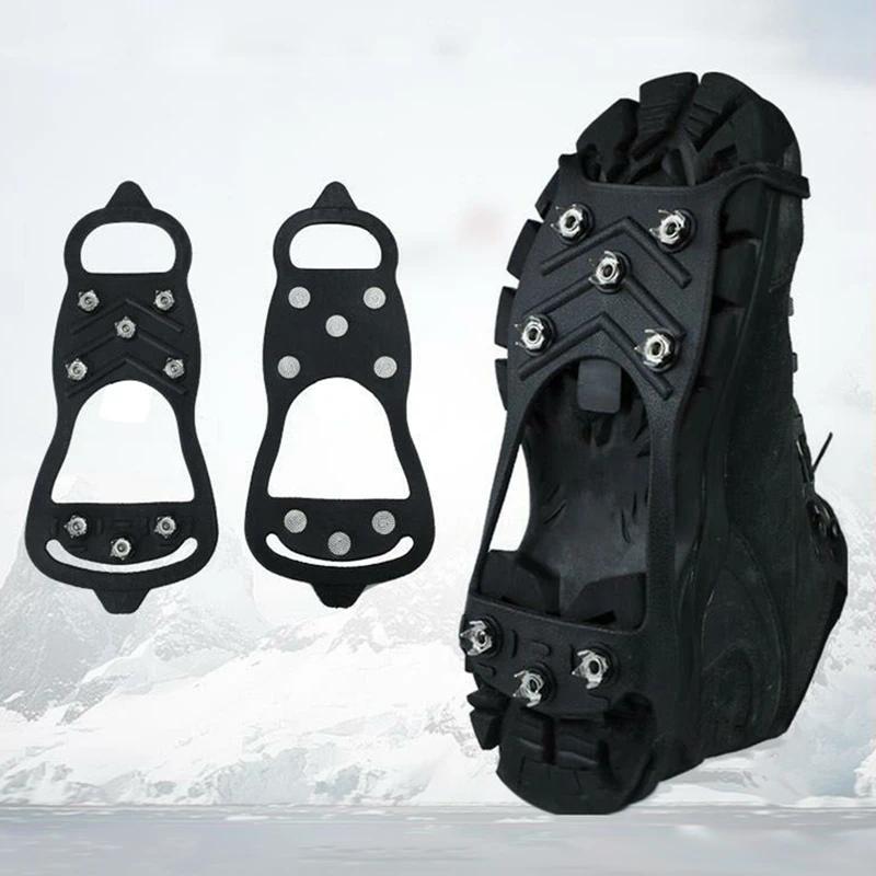 8 Teeth Ice Gripper Spikes for Shoes Anti-Slip Hiking Climbing Snow Crampons Cleats Chain Claws Grips Boots Covers