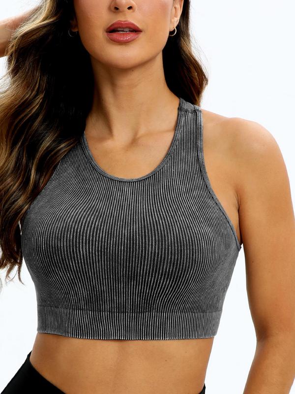 Women's Solid Sports Crop Vest, Sporty Sleeveless Racer Back Tank Top, Running Vest, Ladies All Seasons Sportswear for Yoga Gym Workout, Fall Outfits 2024