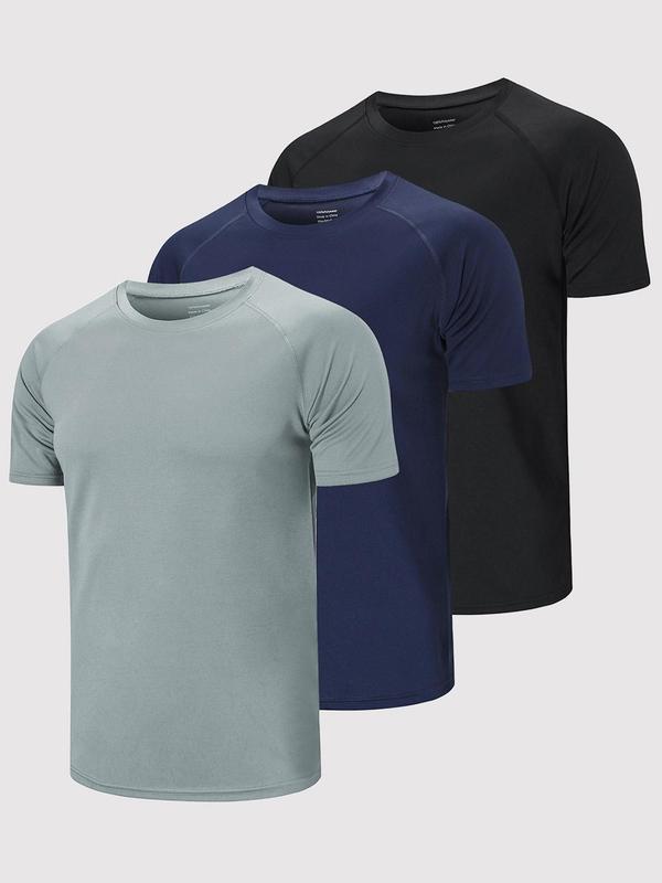 Men's Round Neck Raglan Sleeve Sports Tee, Streetwear Quick Drying Breathable Sporty Crew Neck Short Sleeve T-shirt, Gym Clothes, Gym Clothing, Menswear