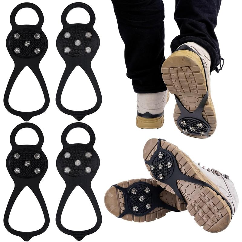 2 Pairs Non Slip Gripper Spike Ice Traction Cleats Walk Traction Cleat Ice Snow Grips for Shoes, Boot with 5 Steel Studs Crampons