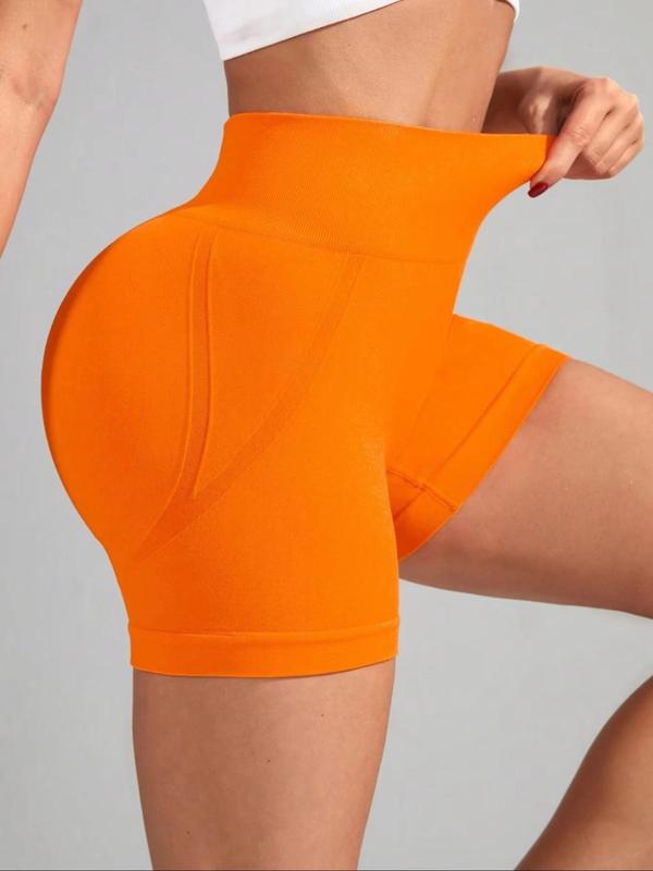 Sporty Women's Solid Color High Waist Skinny Sports Shorts, High Stretch Seamless Yoga Shorts, Ladies Sportswear for Indoor Outdoor Wear