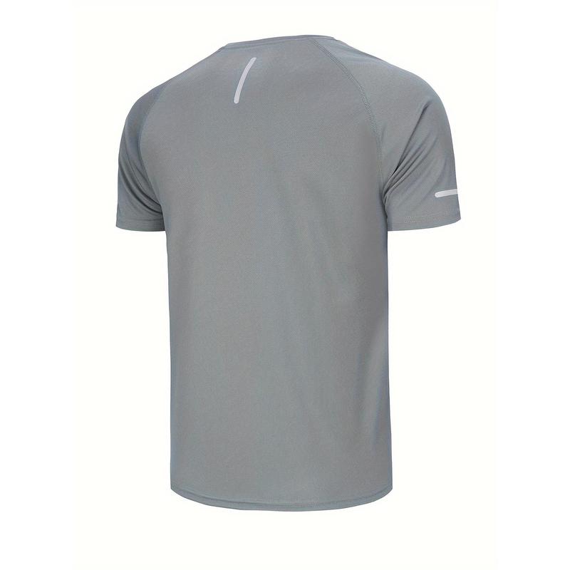 5pcs Sports Reflective Design T-shirt, Breathable Quick-drying Short Sleeve Round Neck Top, Summer Outdoor