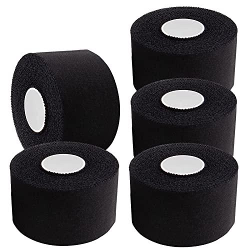 (5 Pack) Black Athletic Tape,Sports Tape Strong Stick No Sticky Residue for Hockey Climbing Sports Medical Splints (Black,1.5 Inches)