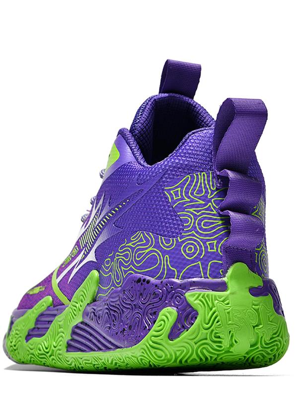 Men's Fashionable Letter & Striped Pattern Lace Up Basketball Shoes, Casual Comfortable Breathable Sports Shoes, Non-slip Wear-resistant Basketball Shoes