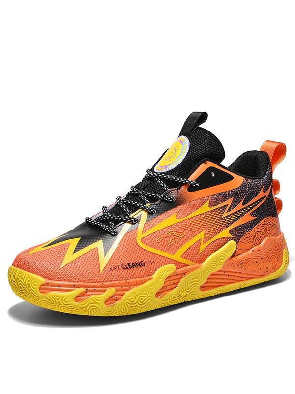 Men's Fashionable Letter & Striped Pattern Lace Up Basketball Shoes, Casual Comfortable Breathable Sports Shoes, Non-slip Wear-resistant Basketball Shoes